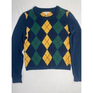 American Eagle Argyle Crewneck Sweater Women M preppy academia Ivy League knit